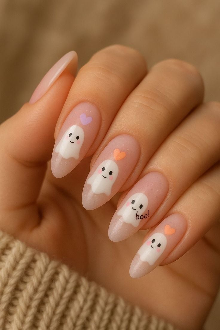 Neutral Heart Ghosts Nails