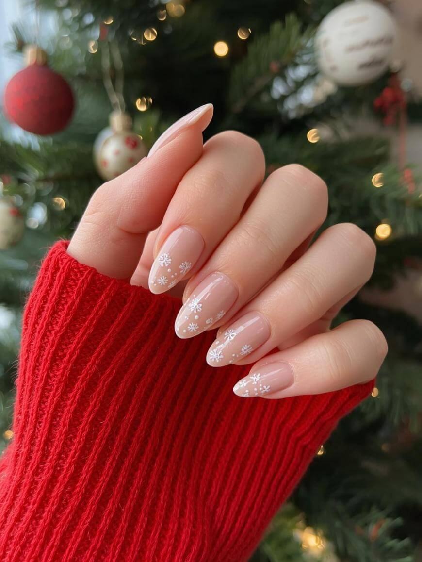 Neutral Tiny Snowflake Winter Nails
