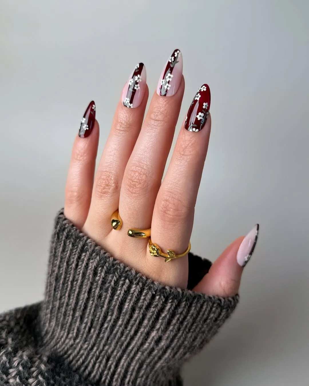 November Nails Cherry Red Florals