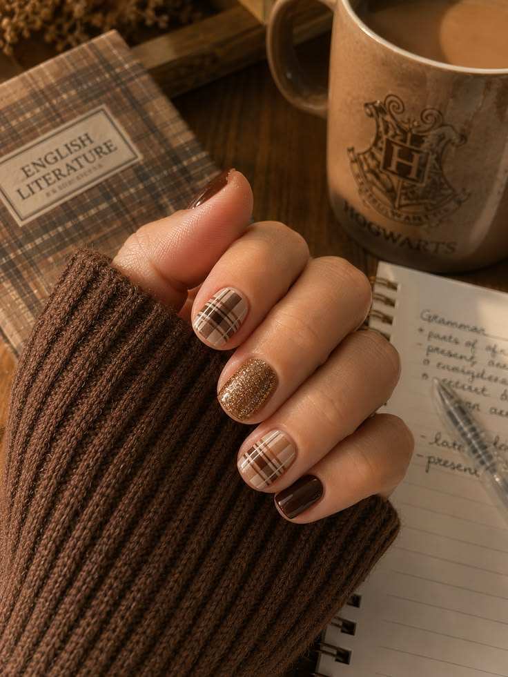 November Nails Cozy Plaid Glitter