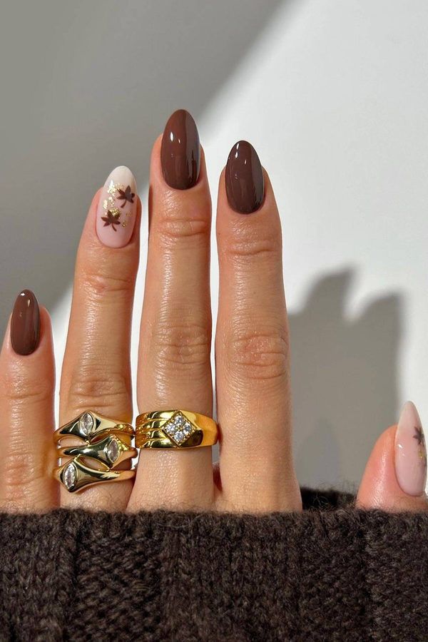 November Nails Mocha Brown Leaves