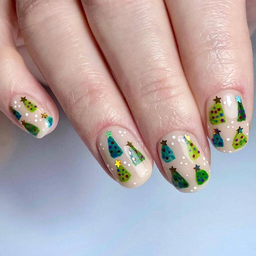Nude Colorful Tiny Tree Nails
