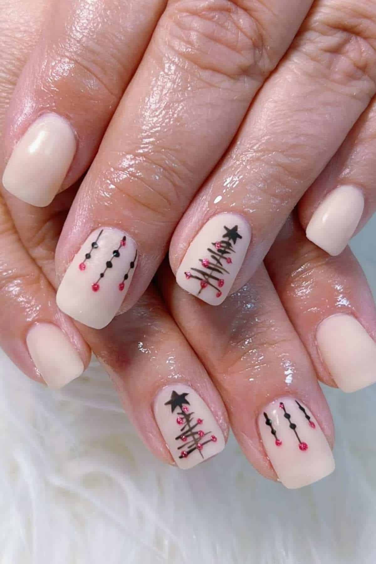 Nude Hand Drawn Tree Nails