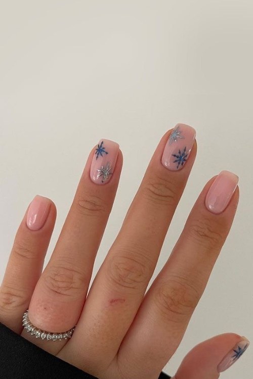 Nude Minimal Snowflake Nails