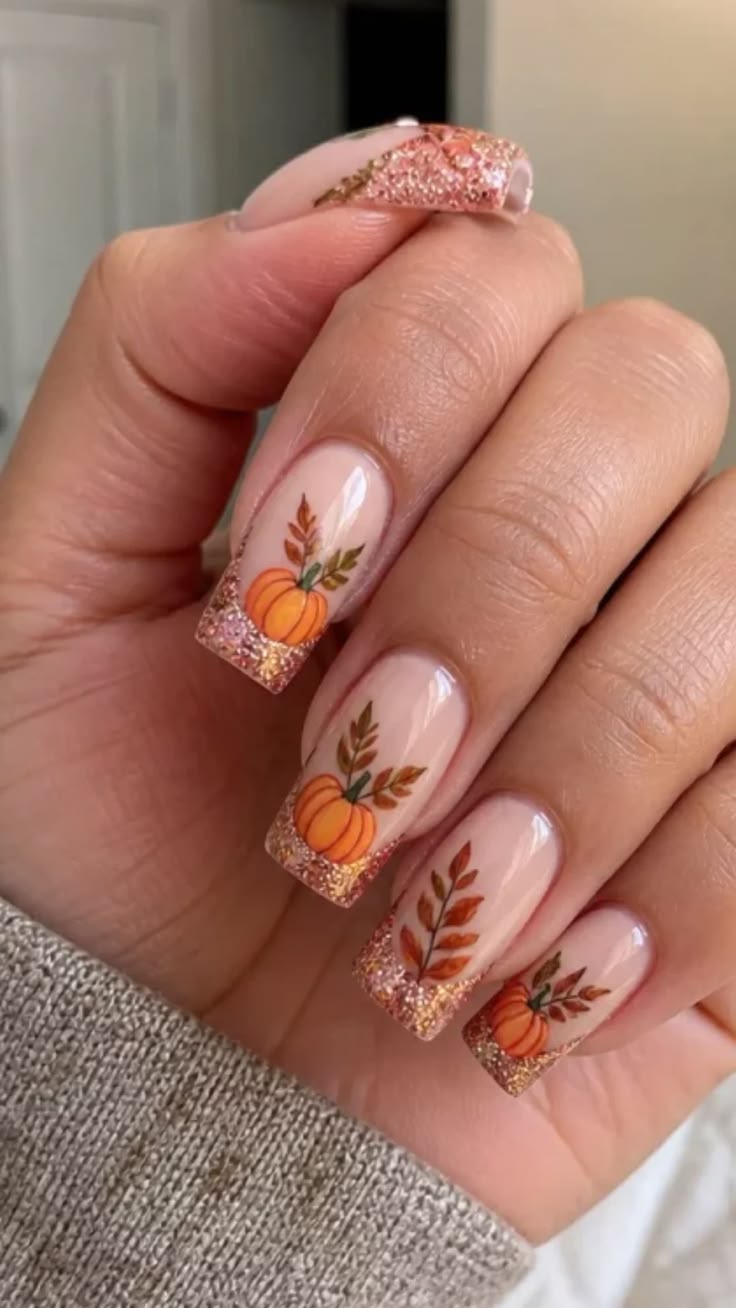 Nude Nails With Copper Glitter