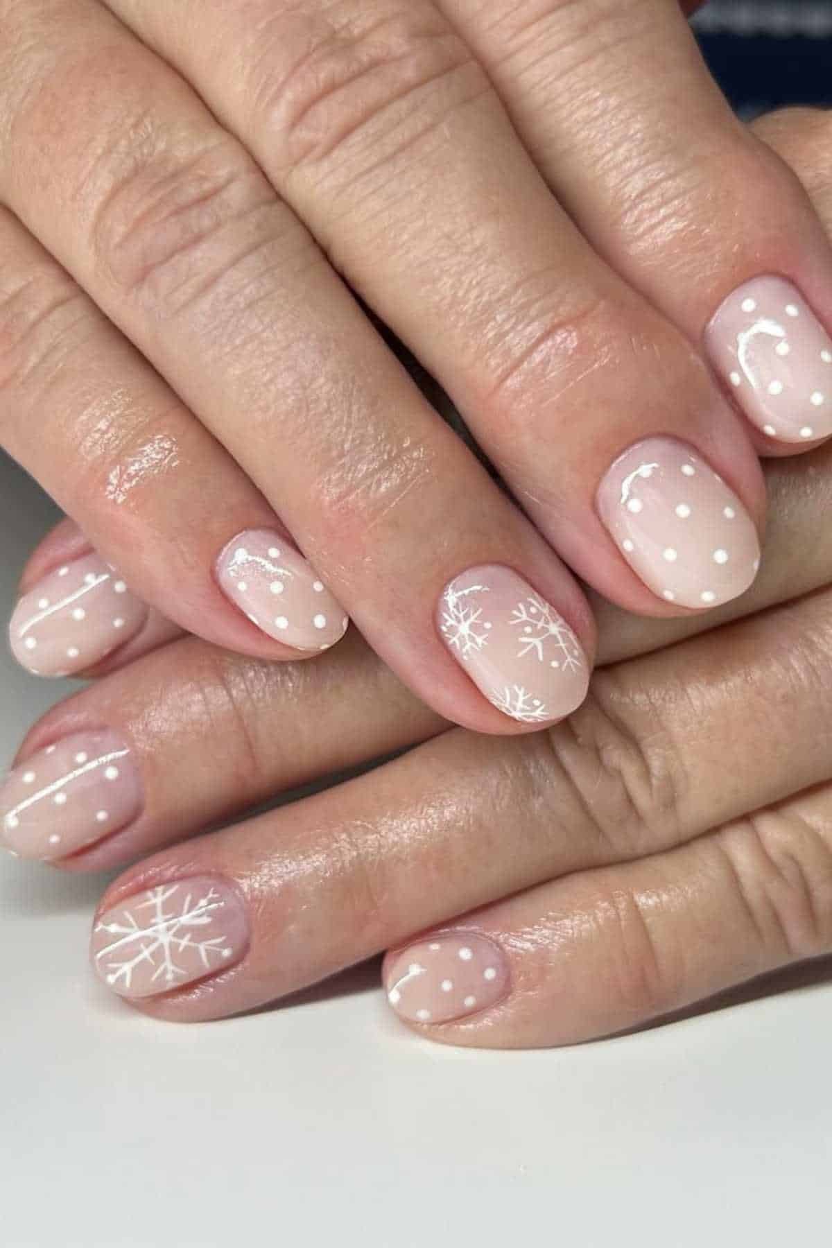 Nude Snowflake Dot Nails