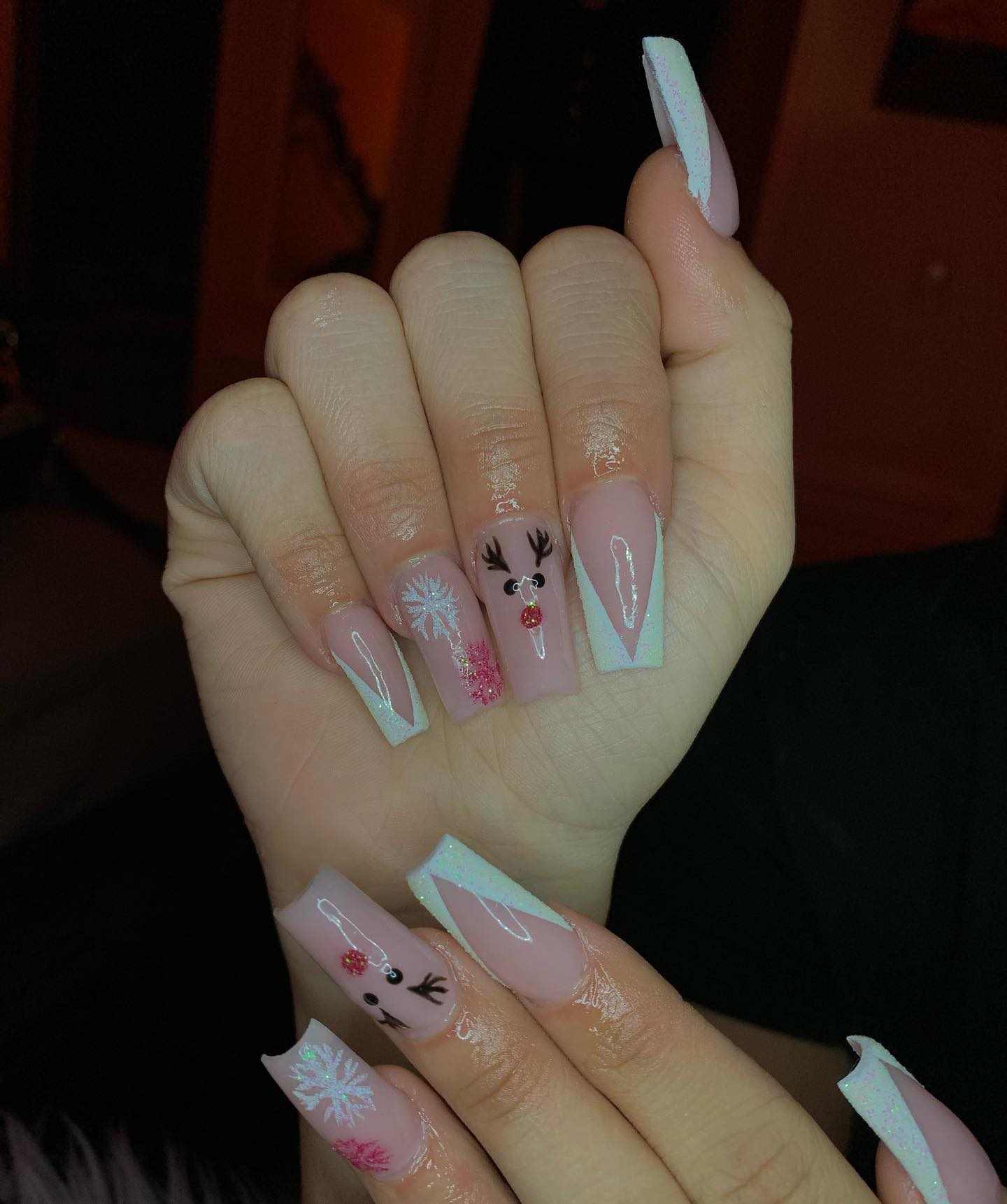 Nude V French Reindeer Coffin Nails