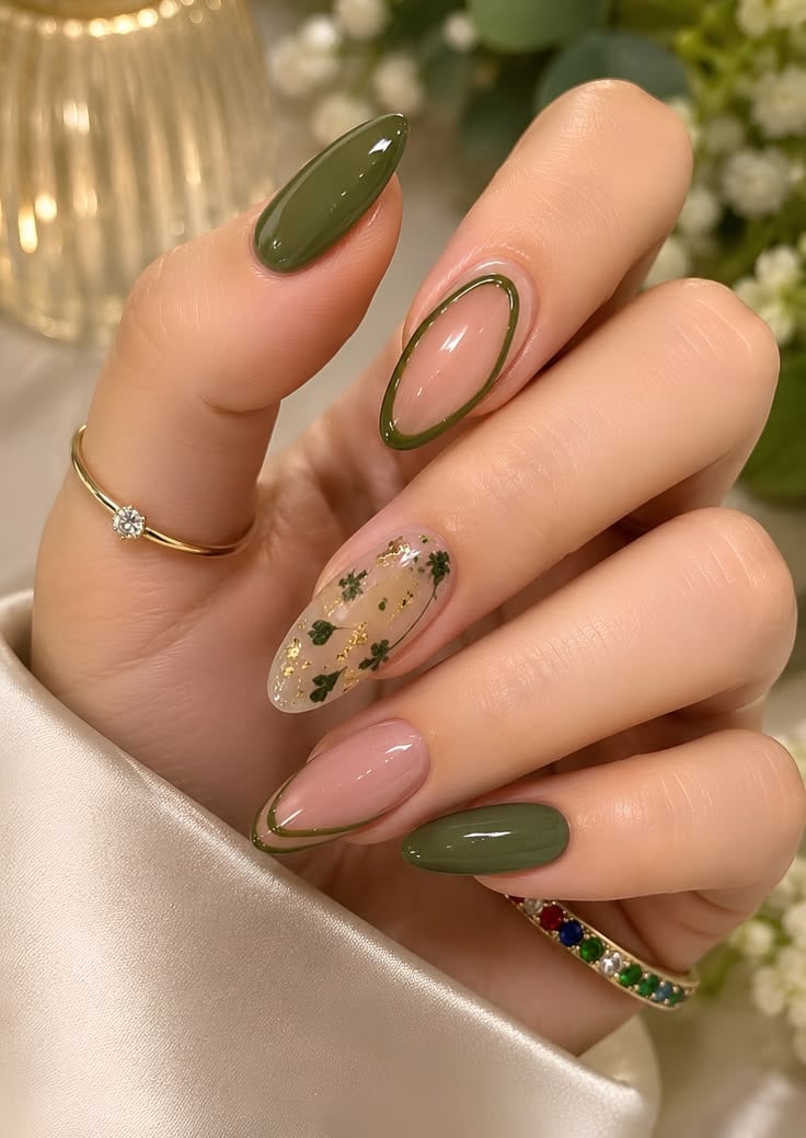 Olive Green Almond Nails