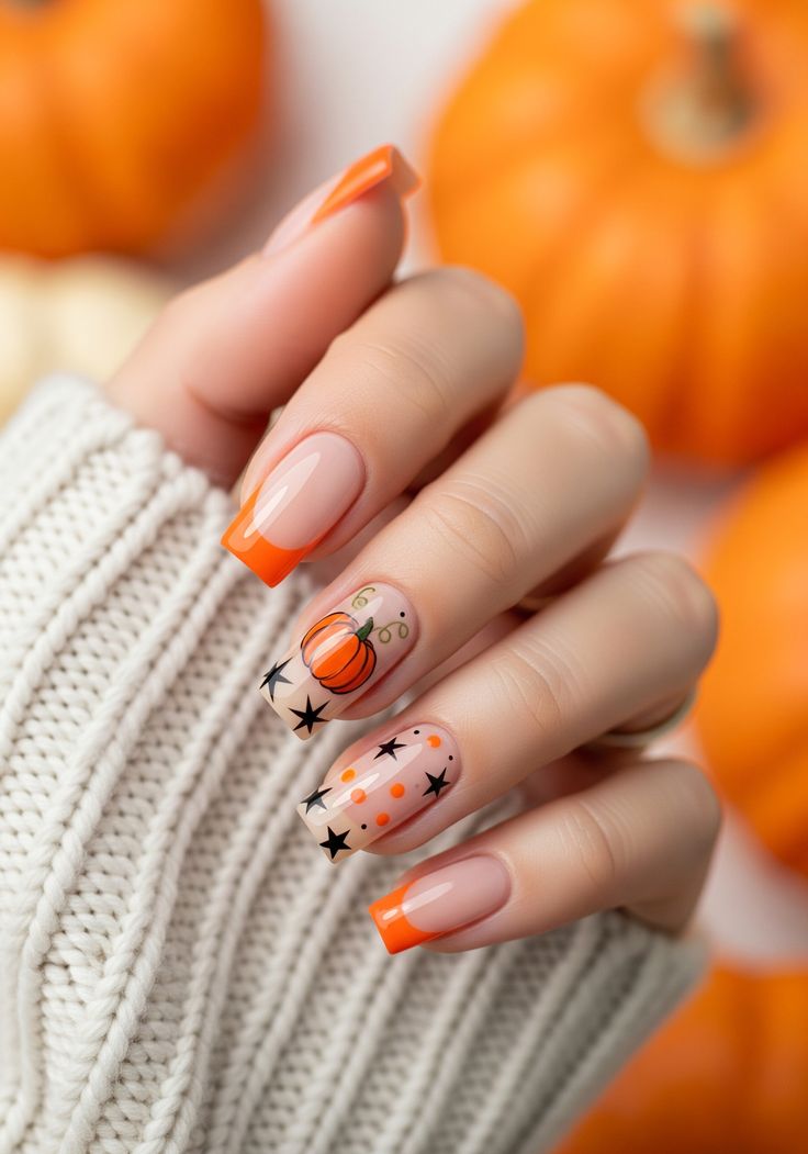Orange Pumpkin Nails