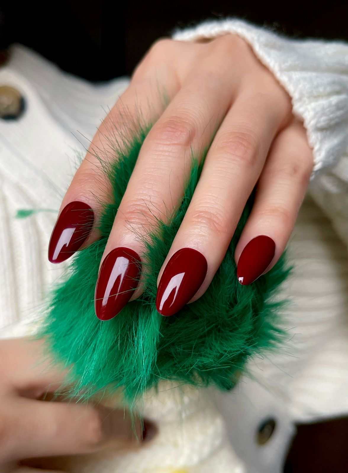 Oxblood Fur Cuff Burgundy Nails