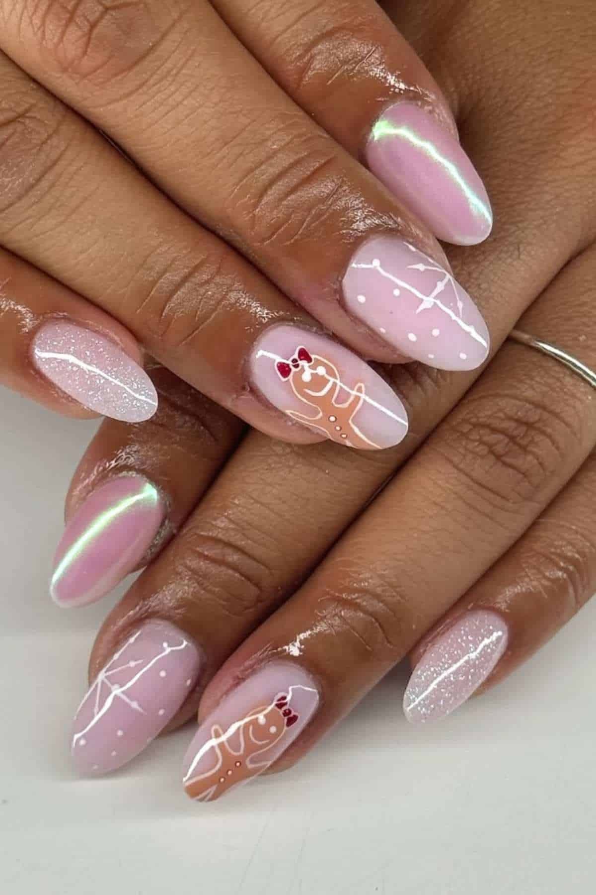 Pale Pink Gingerbread Line Art Nails