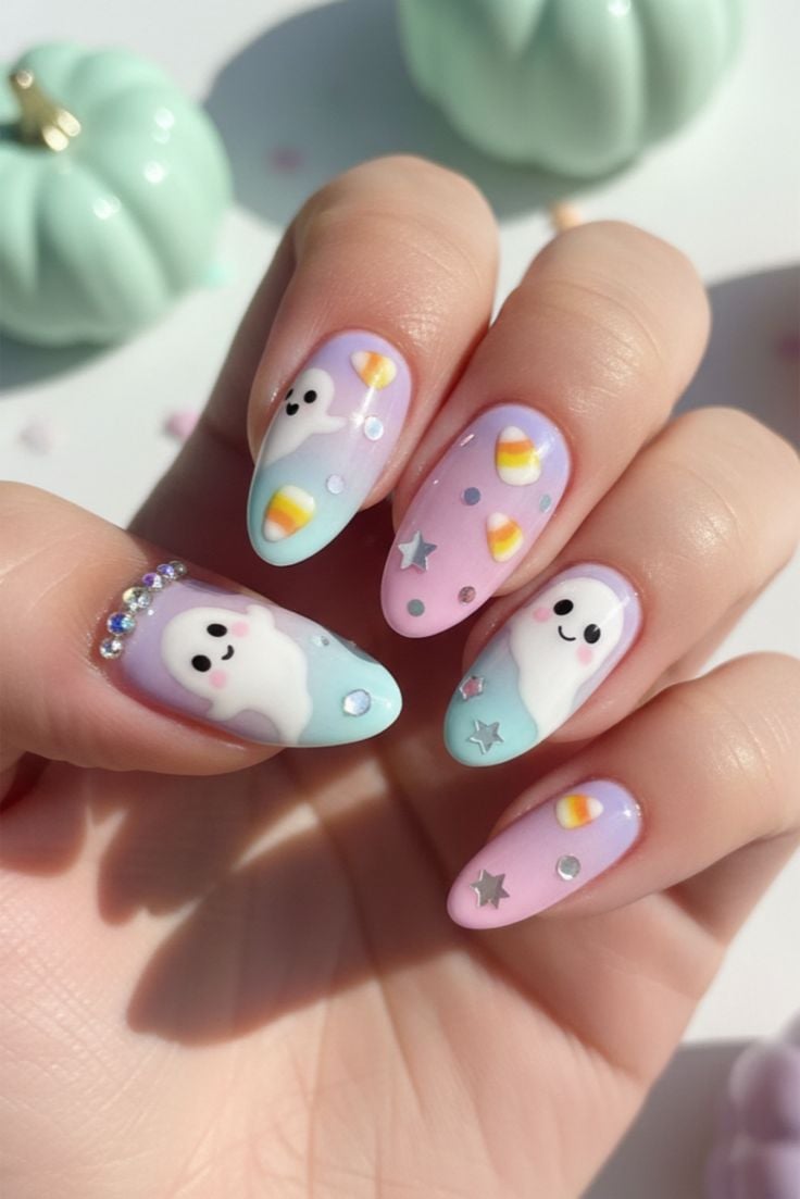 Pastel Ghost Halloween Nails