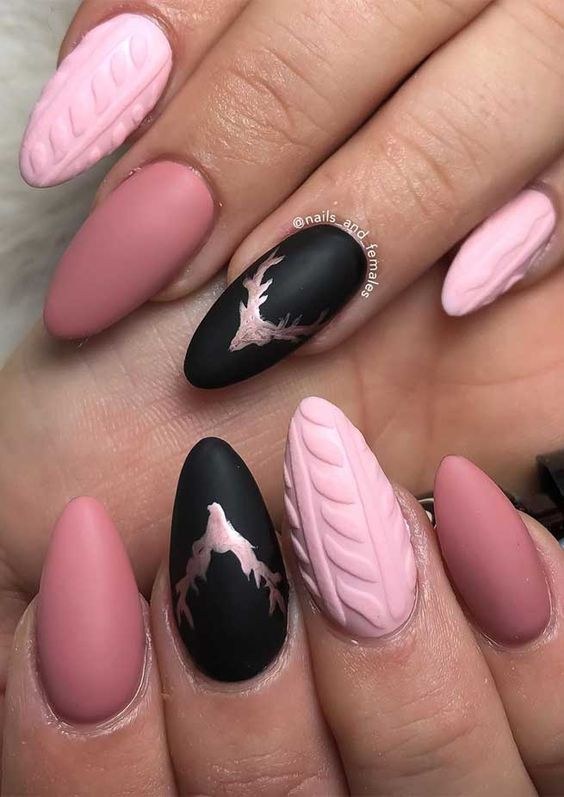 Pastel Pink Black Nails