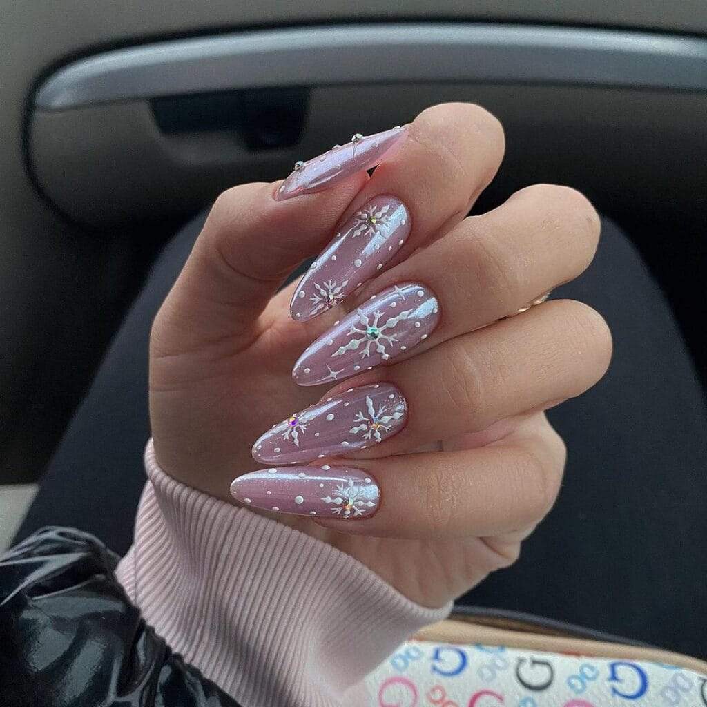 Pearl Pink Snowflake Nails