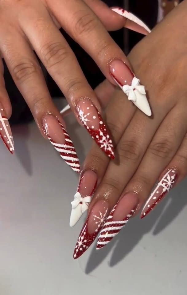 Peppermint Candy Stiletto Nails