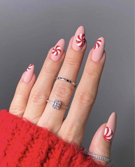 Peppermint Candy Swirl Pink Nails