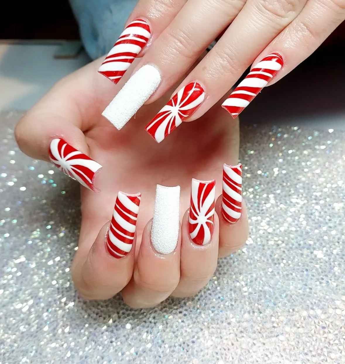Peppermint Pinwheel Coffin Nails