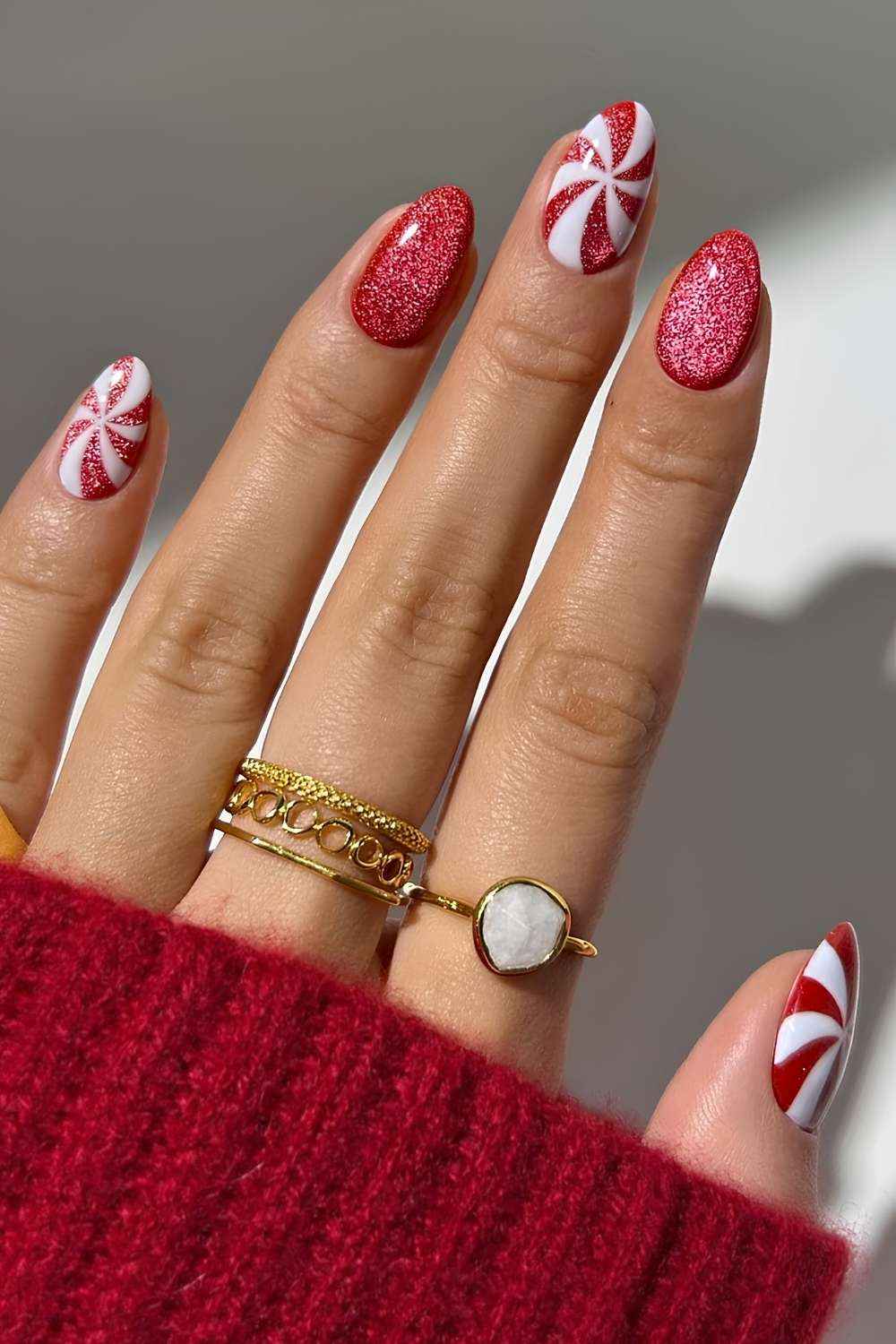 Peppermint Red Swirl Nails