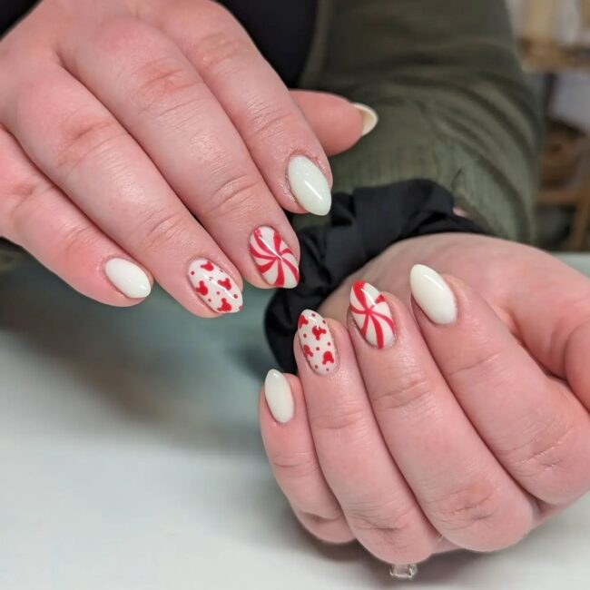 Peppermint Swirl Mickey Heart Disney Nails
