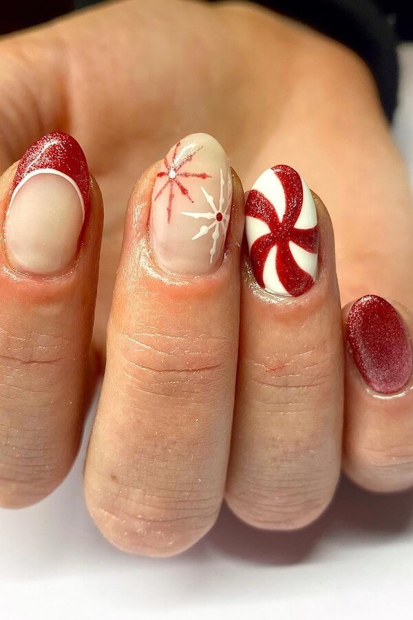 Peppermint Swirl Short Almond Nails