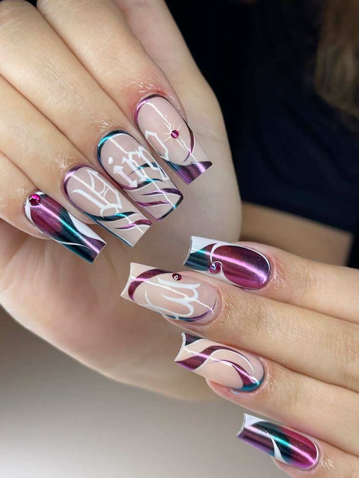 Pink Abstract Virgo Nails
