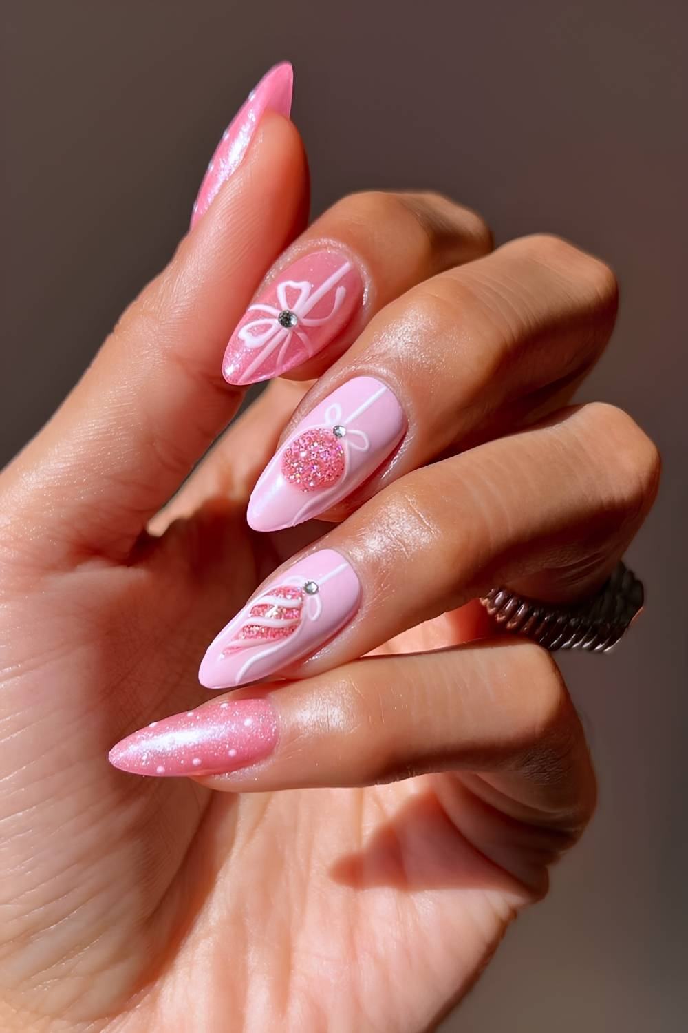 Pink Bauble Ornament Cute Nails