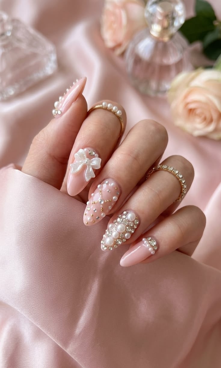 Pink Bow Nails