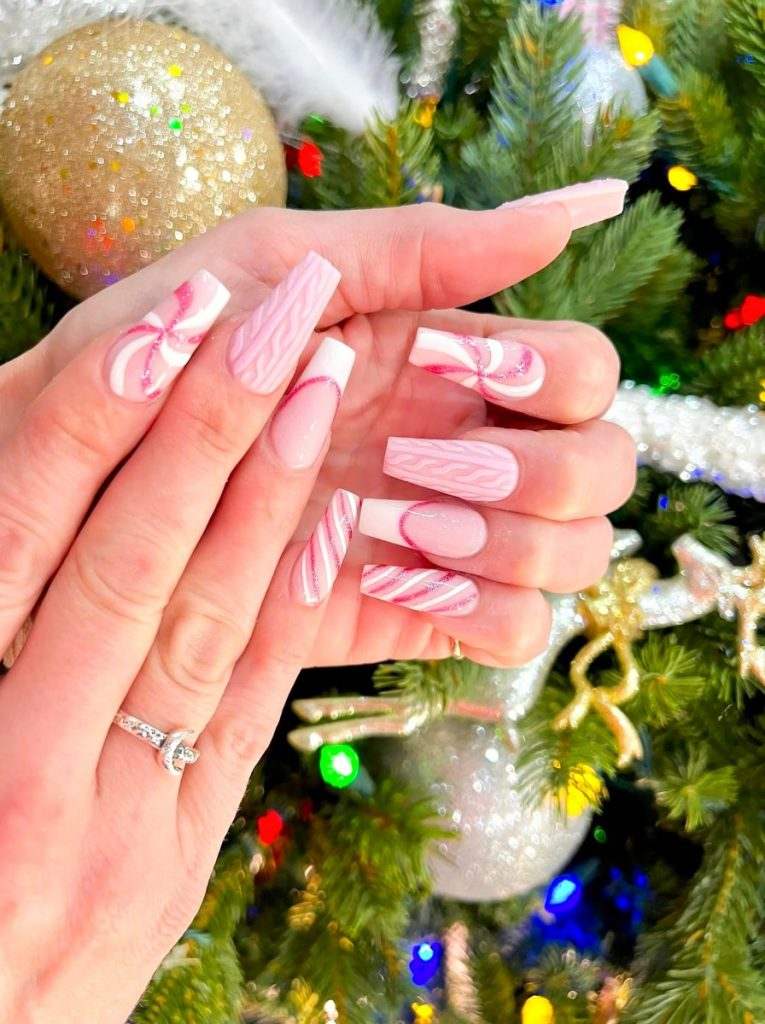 Pink Candy Cane Nails