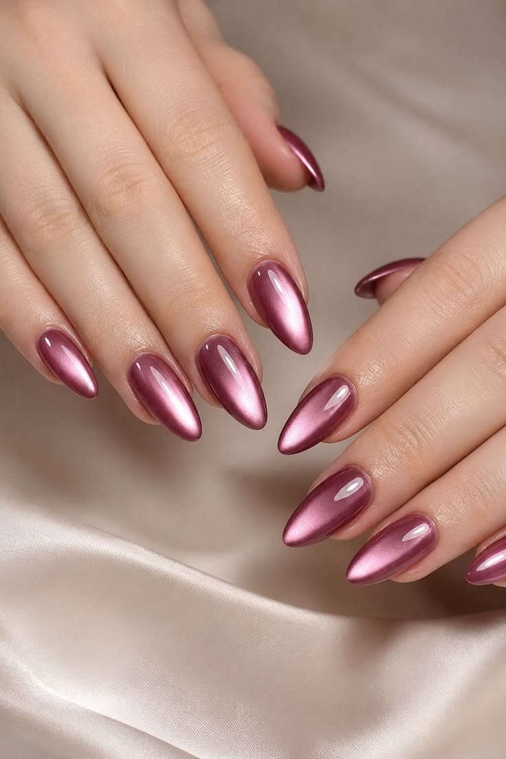 Pink Chrome Almond Nails