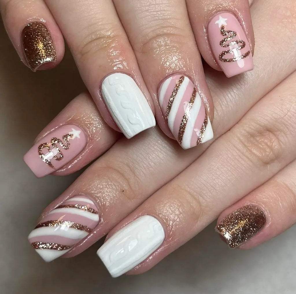 Pink Copper Glitter Tree Nails