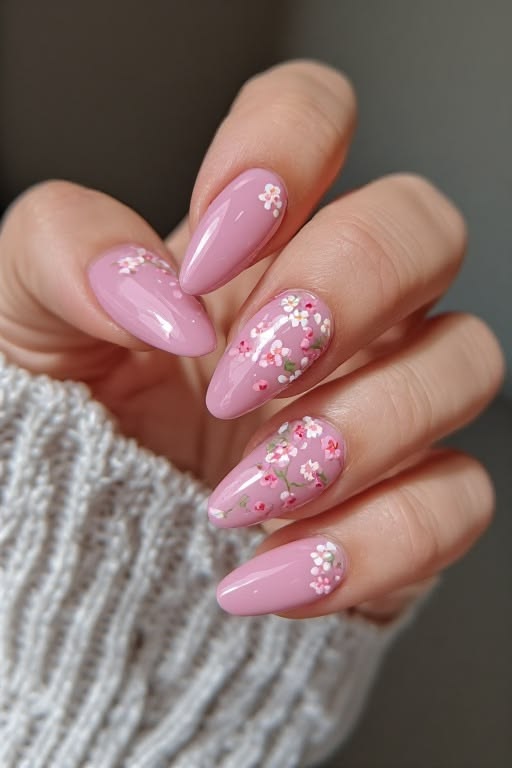 Pink Floral Nails