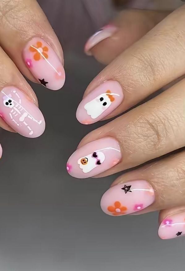 Pink Ghost Nail Design