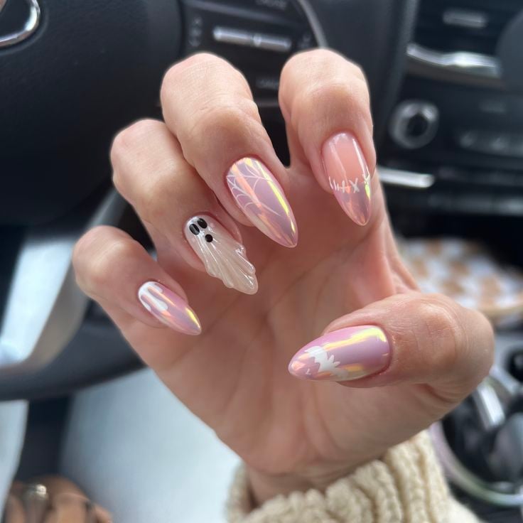 Pink Ghost Nails
