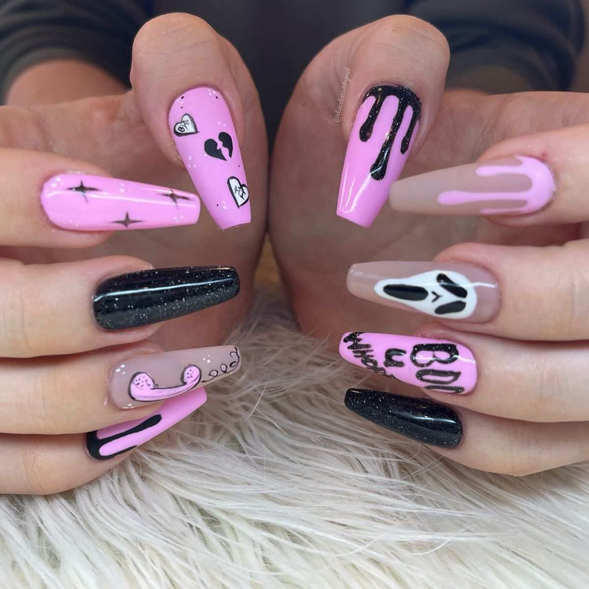Pink Ghostface Horror Scream Coffin Nails