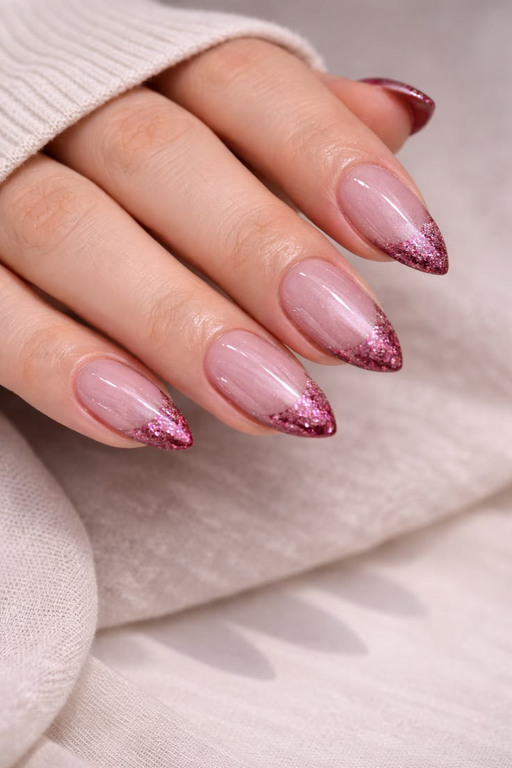 Pink Glitter French Tip Nails