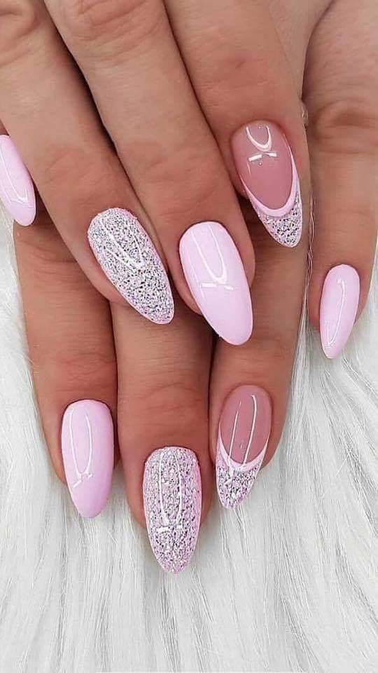 Pink Glitter Nails