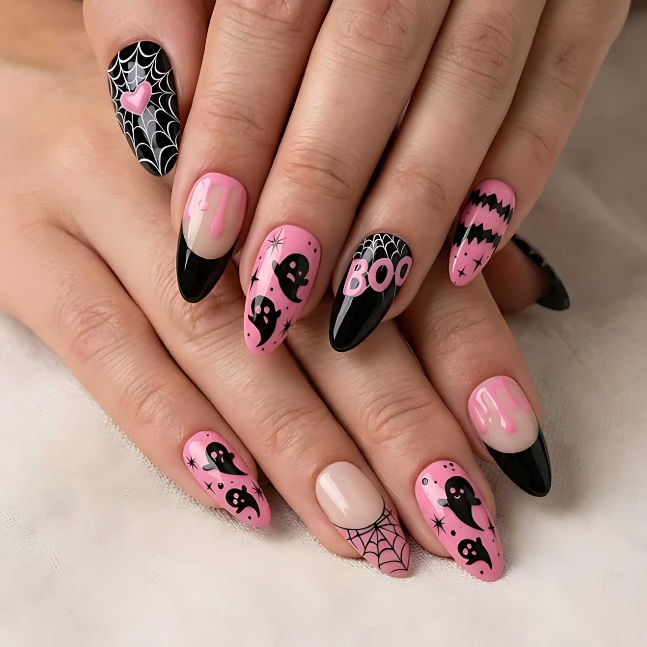 Pink Halloween Nails Black Pink Boo Ghosts