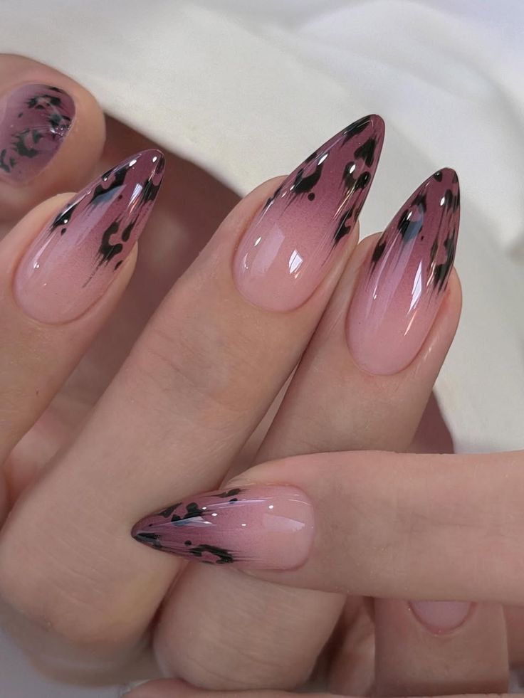 Pink Ombre Leopard Print Nails