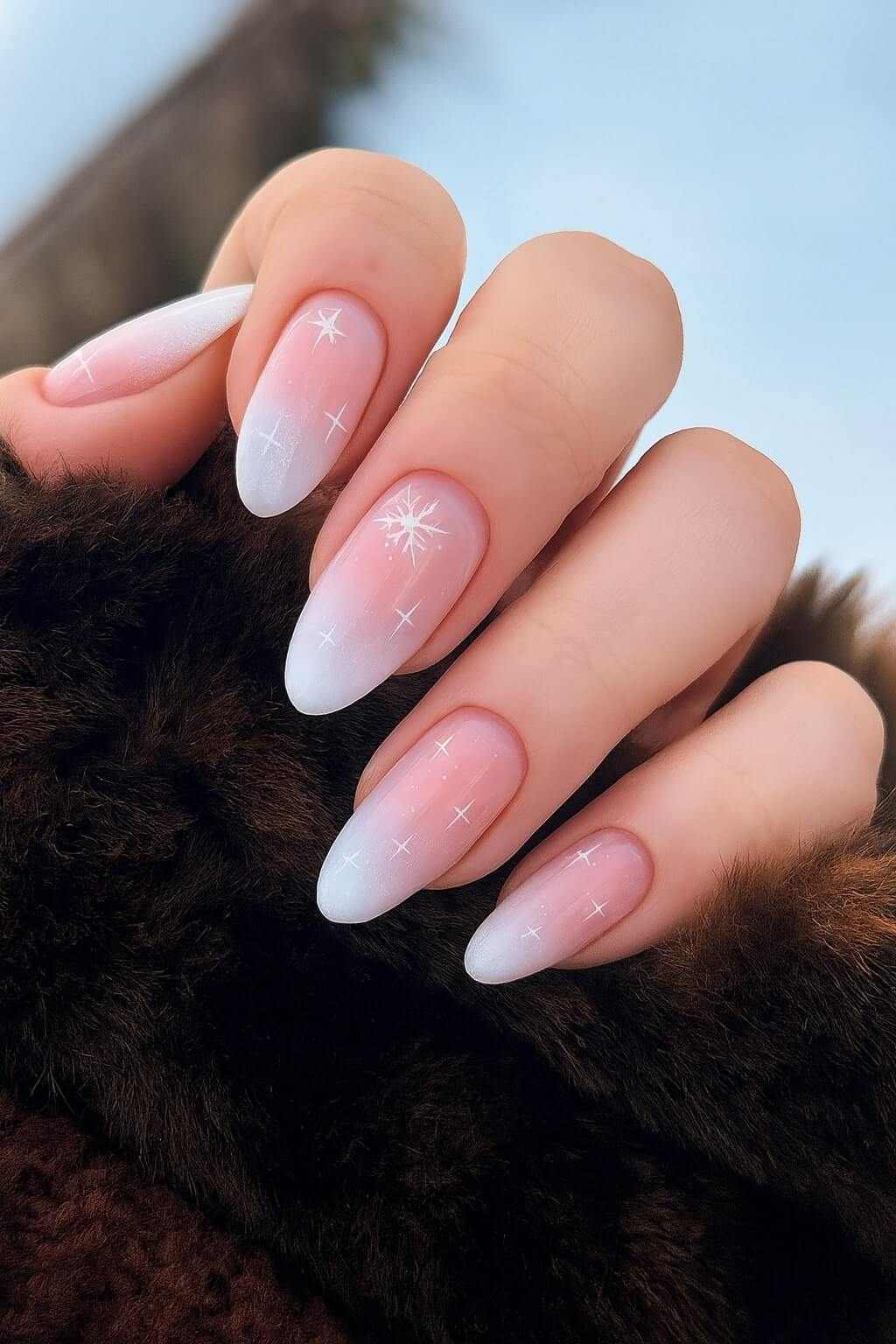 Pink Ombre Snowflake Winter Nails