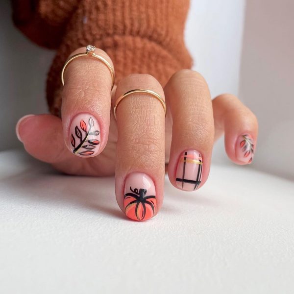 Pink & Orange Pumpkin Nails