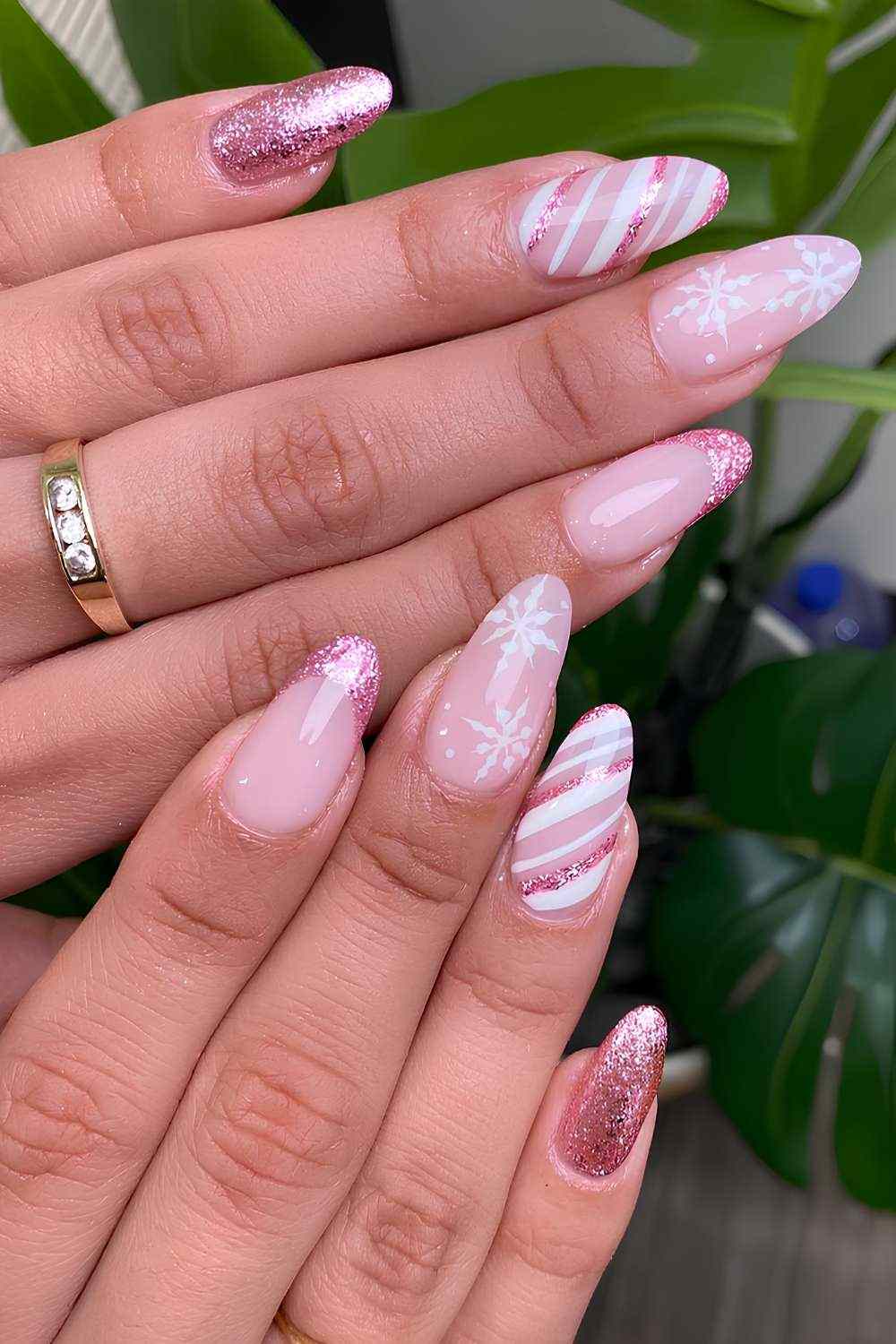 Pink Peppermint Swirl Cute Nails