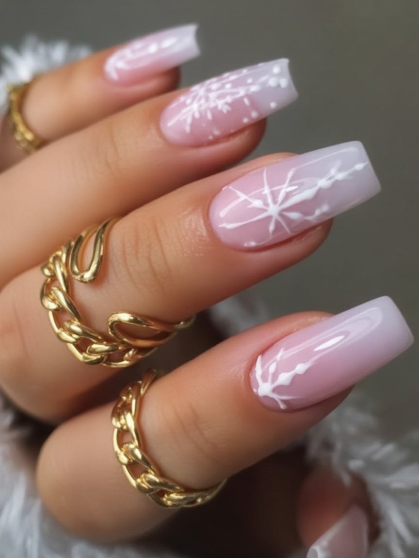 Pink Snowflake Square Holiday Nails