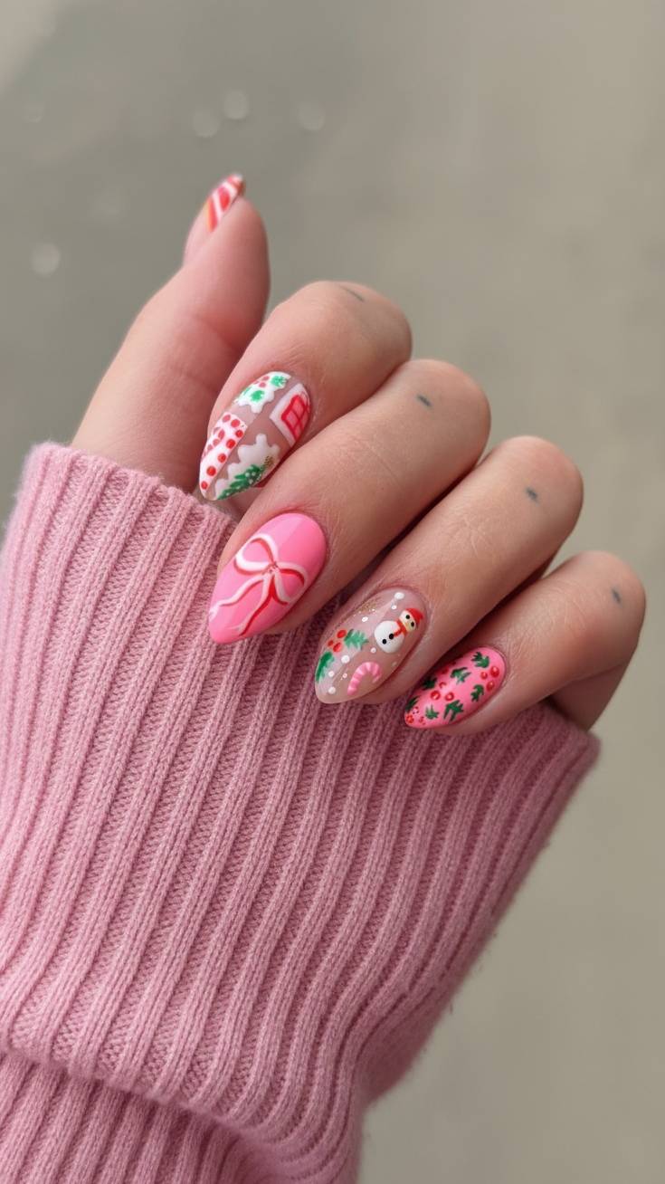 Pink Snowman Candy Cute Nails