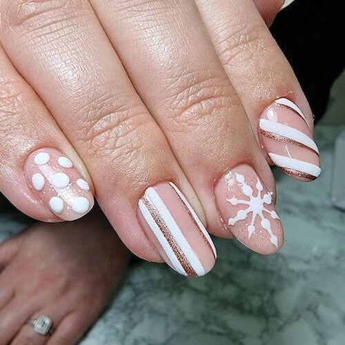 Pink White Snowflake Nails
