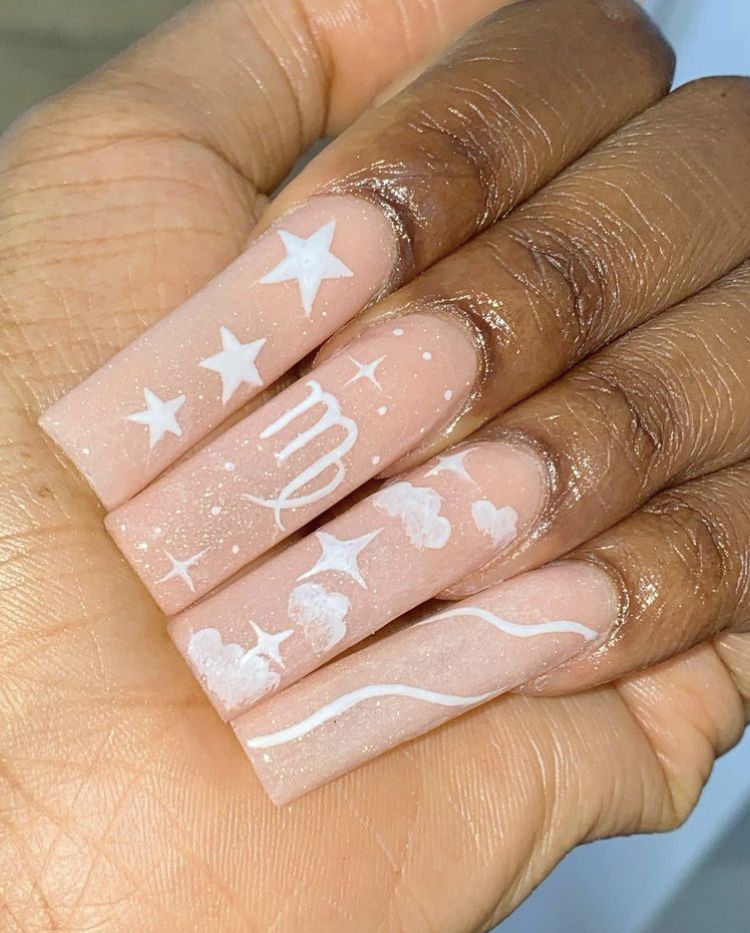 Pink & White Star Virgo Nails