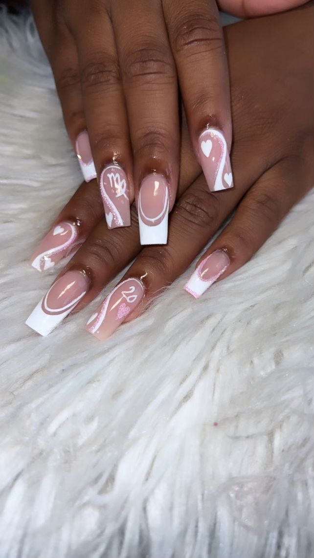 Pink & White Virgo Nails
