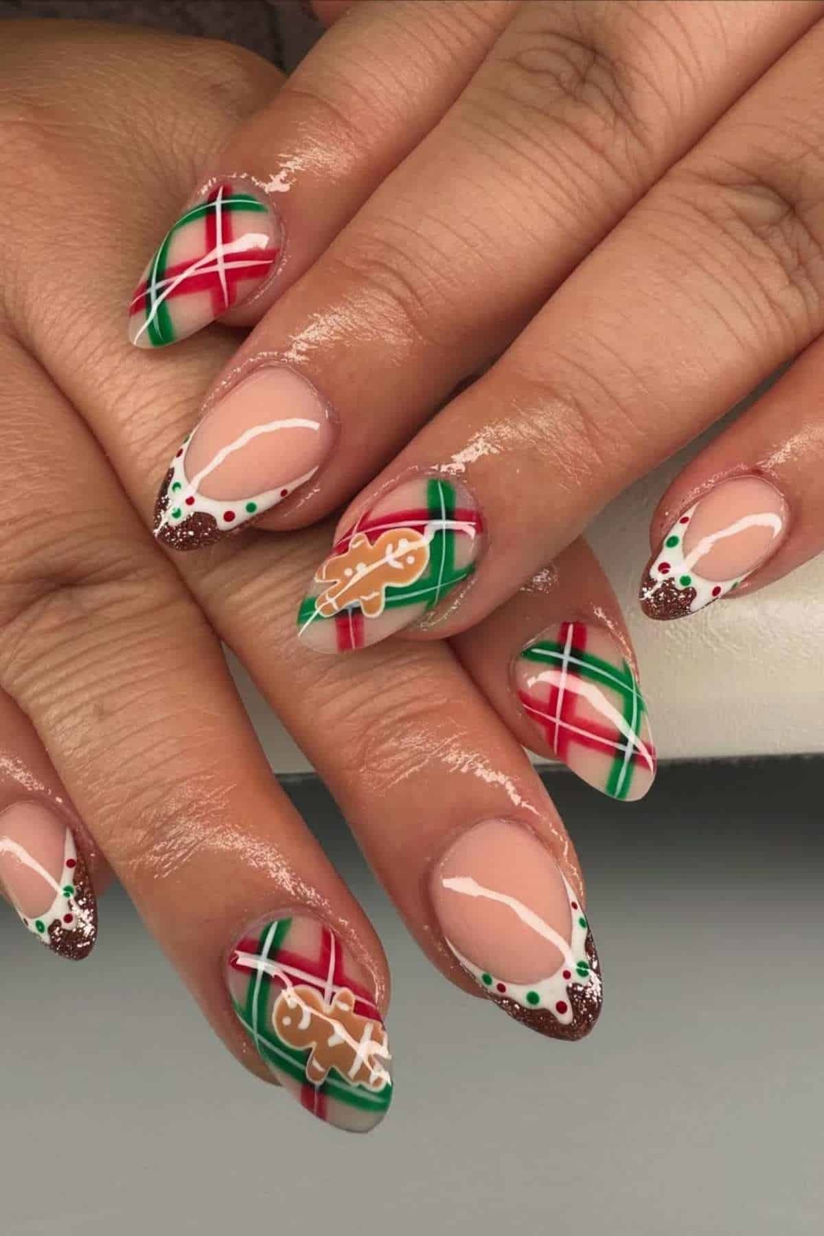 Plaid Gingerbread Man Nails