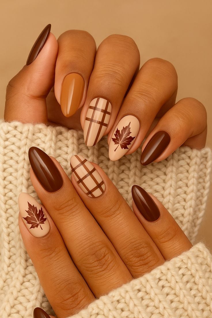 Plaid & Maple Leaf Fall Nails
