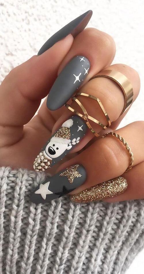 Polar Bear Snowman Accent Cute Nails