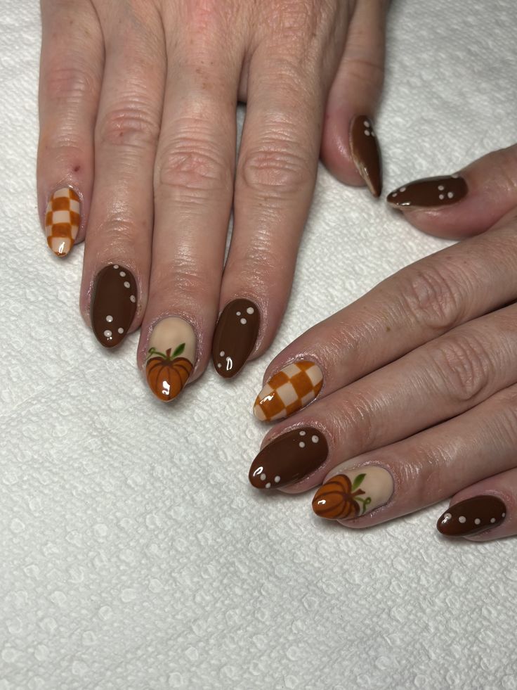 Pumpkin Checkered Nails Fall Inspo